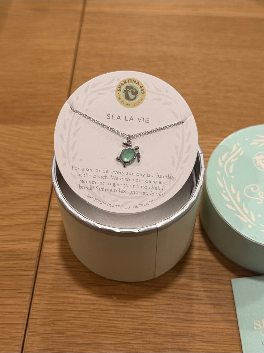 Sea La Vie Silver Turtle Necklace with Seafoam Green Stone